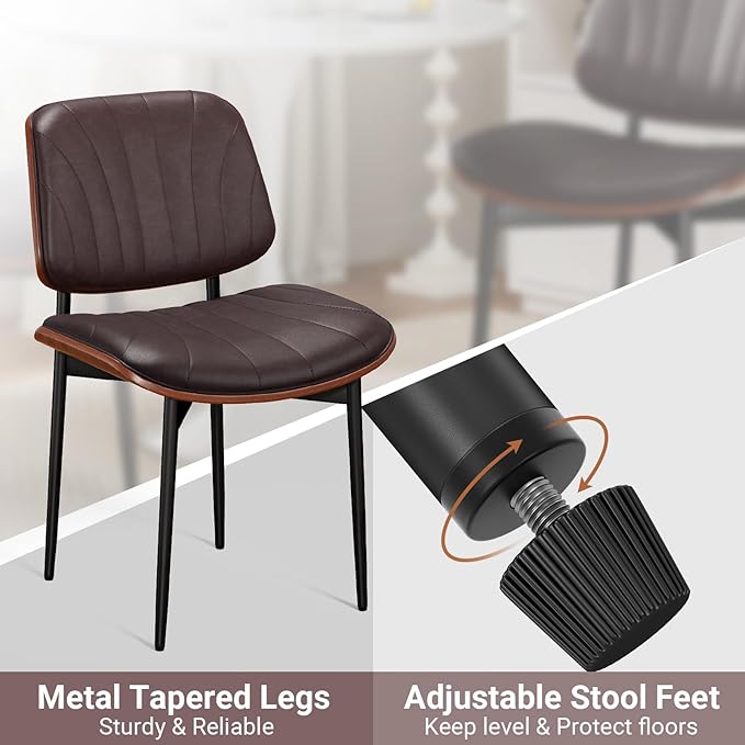 REONEY Dining Chairs Set of 8, Mid-Century Modern Upholstered PU Leather Chairs - Image 9
