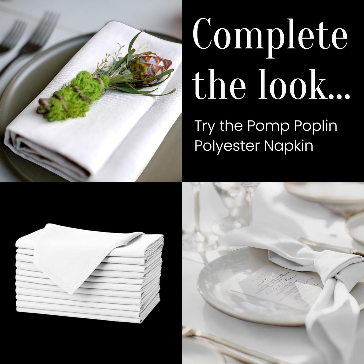 Pomp Black 120" Inch Round Premium Polyester Tablecloth (2Pack) | Wrinkle + Stain Resistant Easy Care Fabric | Fits Round or Circle Table