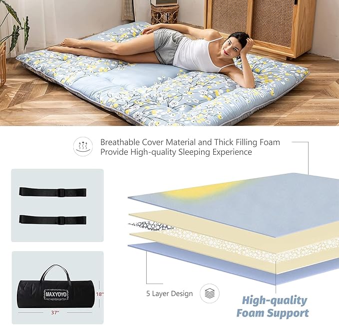 MAXYOYO Little Floal Japanese Futon Floor Mattress, Bed Mattress Topper - Image 6