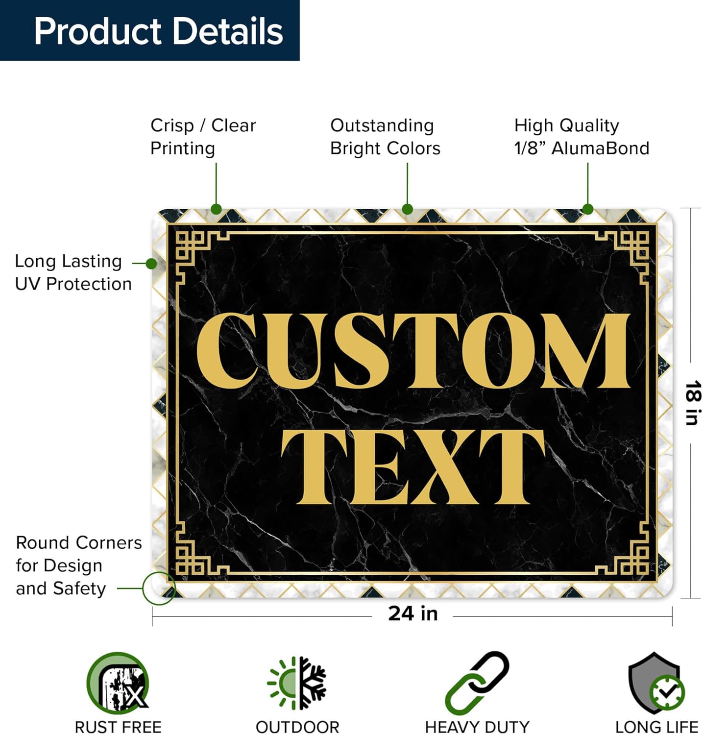 Custom Sign, Custom Street Sign, 11 Font Colors, 13 Font Styles, 4 Hole Options, 22 Sizes, 18x24 Inches, Rust Free DiBound, Fade Resistant, Made in USA by My Sign Center (Marble Tile)