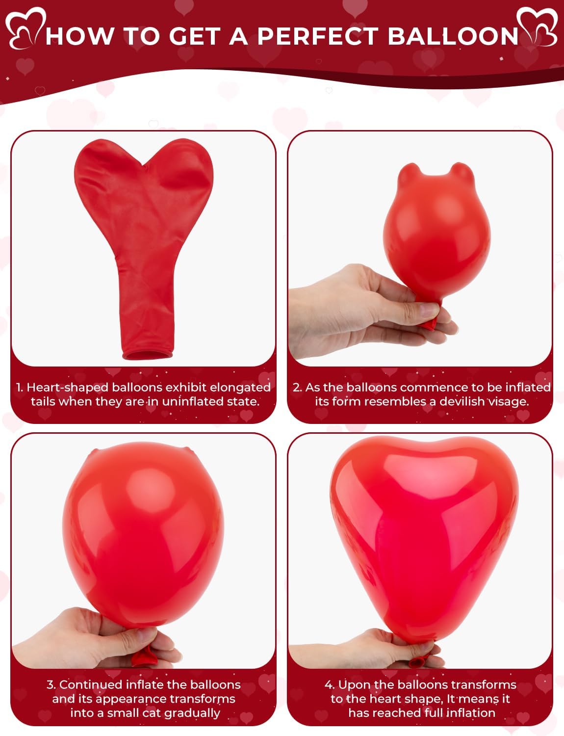 50 Pcs Heart Shaped Balloons, 12 Inch Romantic Valentine Balloons Kit, Red Pink and White Balloon for Wedding Anniversary Engagement Valentines Day Decor