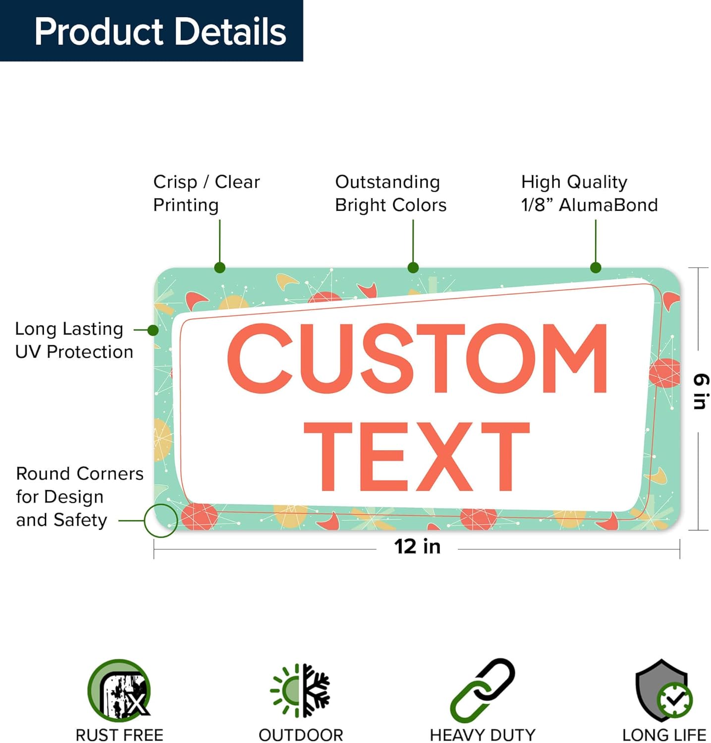 Custom Sign, Custom Street Sign, 11 Font Colors, 13 Font Styles, 4 Hole Options, 22 Sizes, 6x12 Inches, Rust Free DiBound, Fade Resistant, Made in USA by My Sign Center (Mid-Century Modern 2)