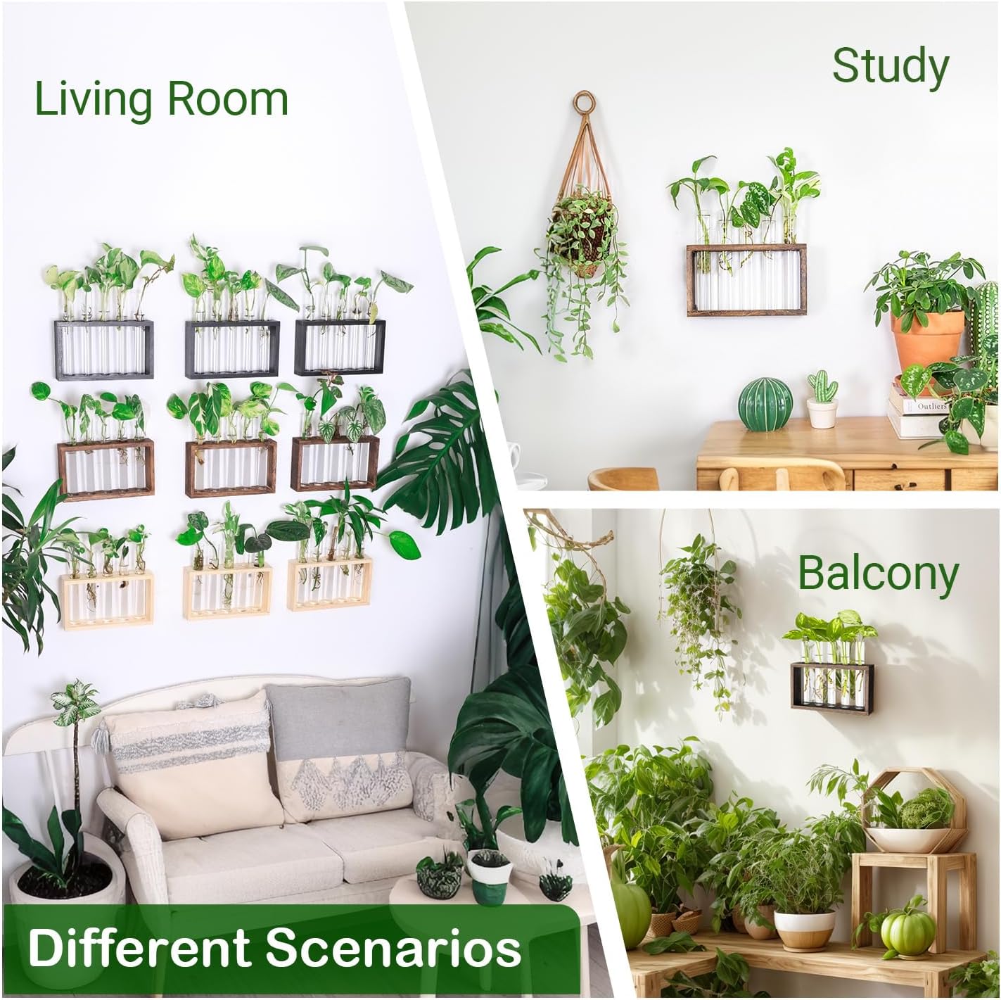 Ivolador Plant Propagation Station Terrariumin Wall Test Tube Vases Bud Tabletop Glass Wooden Stand with 5 Propagation Tubes for Propagating Hydroponic Plants Home Garden Wedding Decoration-Brown