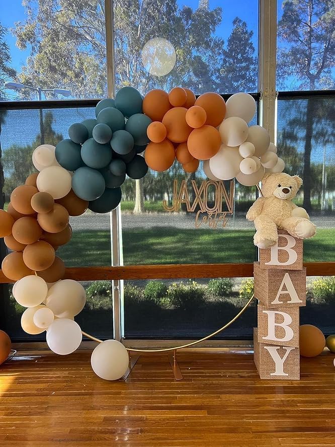 Blue Brown Balloons Set, 60 PCS Slate Blue Macaron Blue Cream Beige Party Balloons and Retro Brown Coffee Latex Helium Balloon, for Baby Shower, Bear, Jungle and Boho Theme Party Decoration