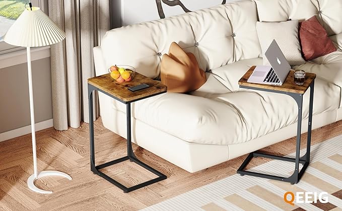 QEEIG C Shaped Side Table Set of 2 Living Room Sets Couch Tray Tables Small - Image 7