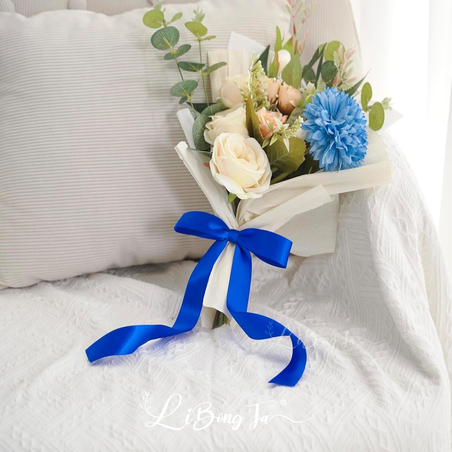 50 PCs Royal Blue Bow Decor 5.5'' Satin Bows with Long Tail, Twist Tie Bows for Craft, Packaging Ribbon Bows, Premade Bows for Cake Decorating, Gift Bows for Treat, Wedding Favor, Party