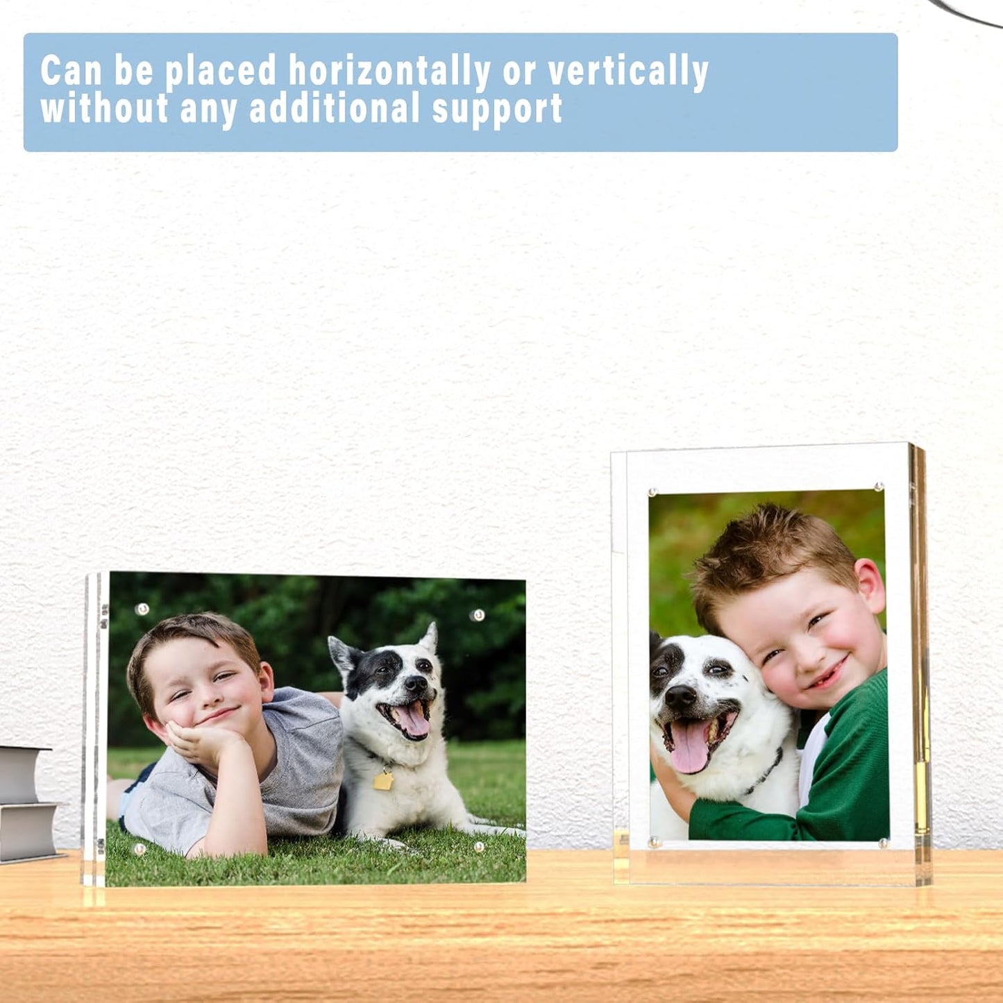 HELPLEX Acrylic Frame, 5 Pack 3.5x5 Acrylic Picture Frames, 20mm Thicker Frameless Clear Frame Double Sided Magnetic Frame, Free Standing Desktop Display Stand Acrylic Frames, 3.5x5(5 PACK)