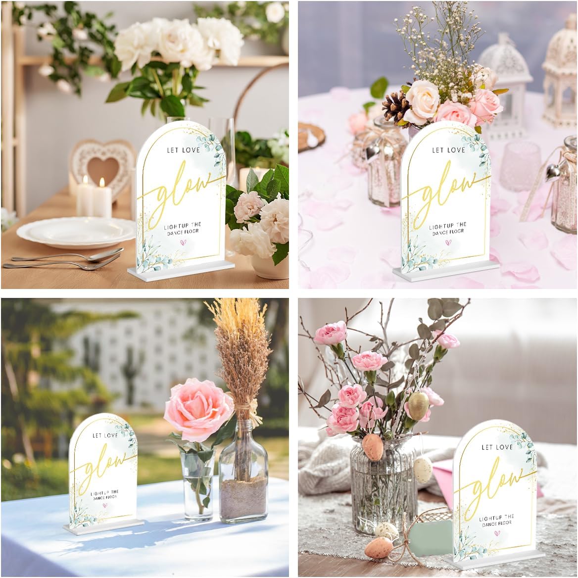Acrylic Wedding Sign Set for Ceremony & Reception - 5x7 Inch White Guest Book, Let Love Glow Lightup The Dance Floor - Wedding Decor Bundle