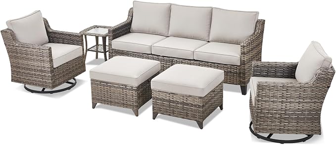 6 Piece Outdoor Patio Wicker Furniture Sets-High Back Outdoor Conversation Set - Image 9