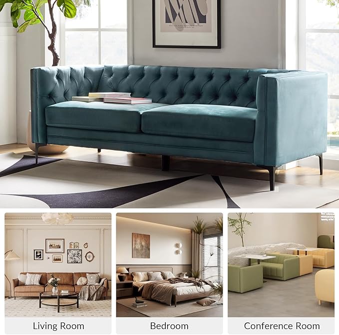 HULALA HOME 84" W Faux Leather Sofa, Mid Century Modern Couch - Image 7