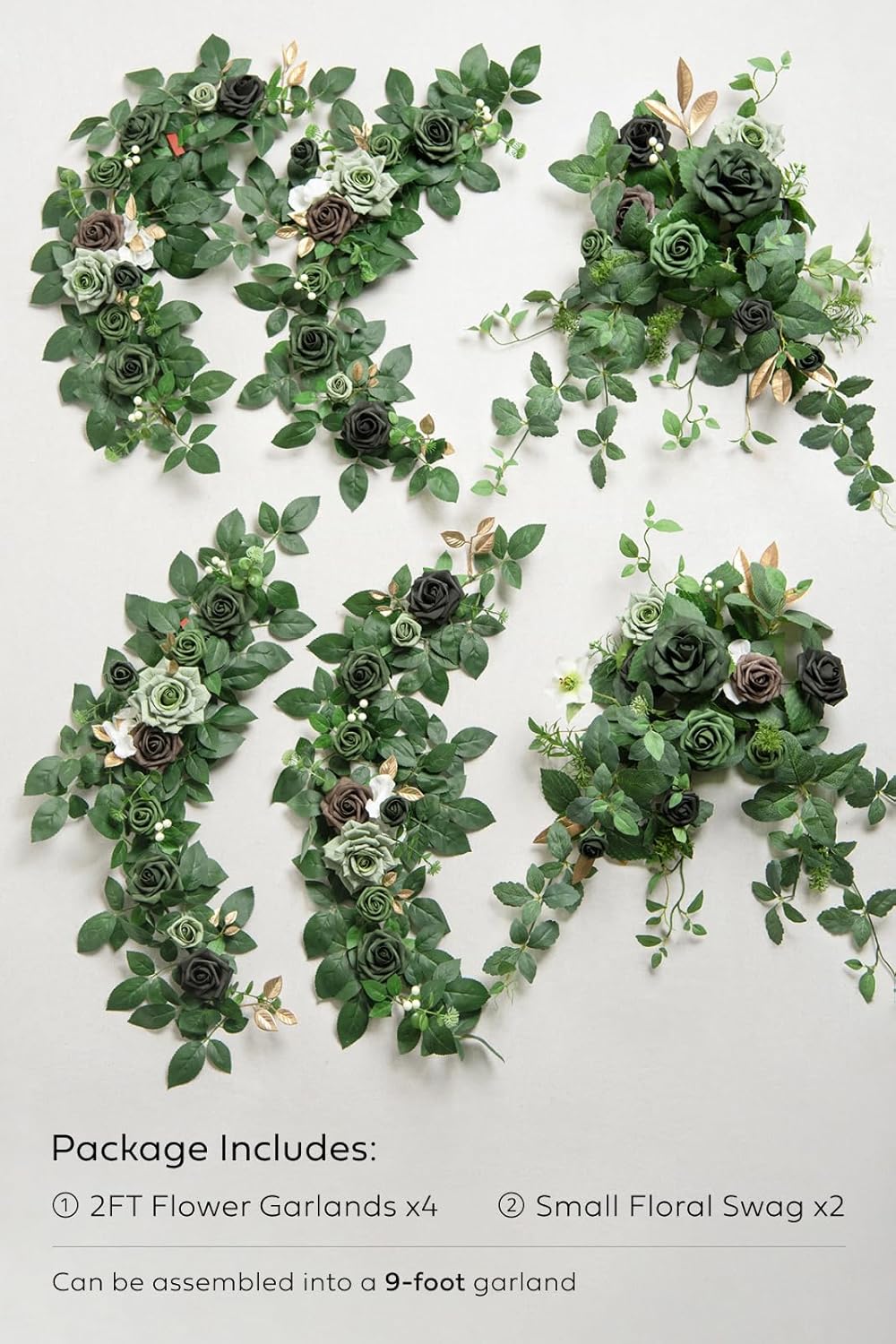 Ling's moment 9FT Eucalyptus and Willow Leaf Flower Garland, Handcrafted Wedding Sweetheart Table Centerpieces, Head Table Decor, Arch Backdrop Decorations for Wedding | Halloween Black & Orange