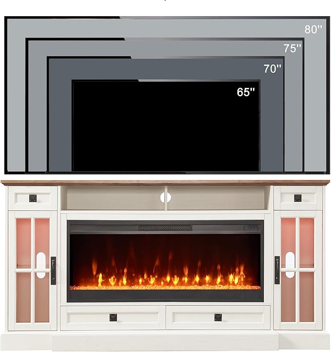 OKD Fireplace TV Stand for 80 Inch TV, Farmhouse Entertainment Center - Image 6
