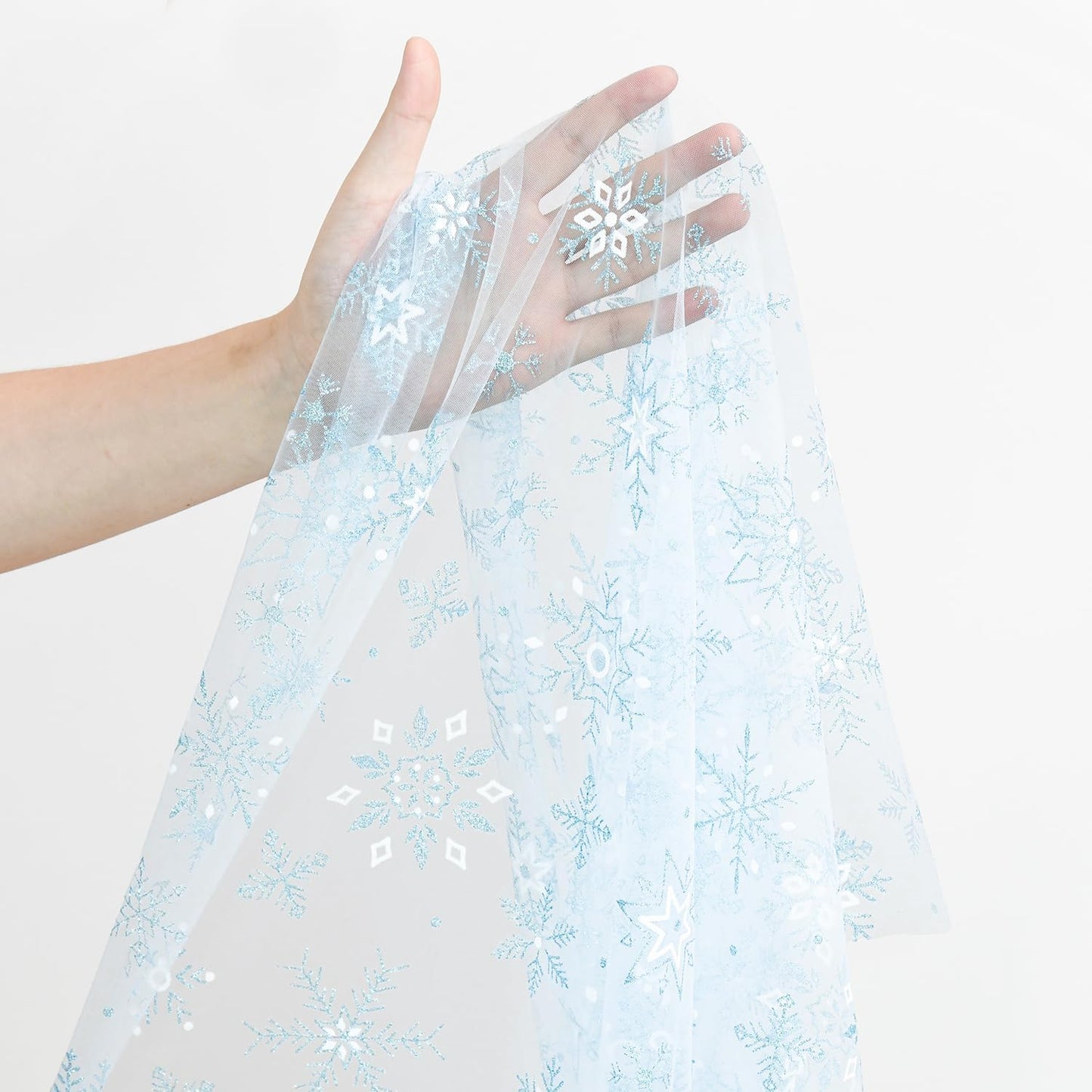 Artoid Mode Blue Snowflakes Merry Christmas Gauze Table Runner 120 Inch 10FT, Winter Seasonal Sheer Dining Holiday Wedding Table Decor for Home Party