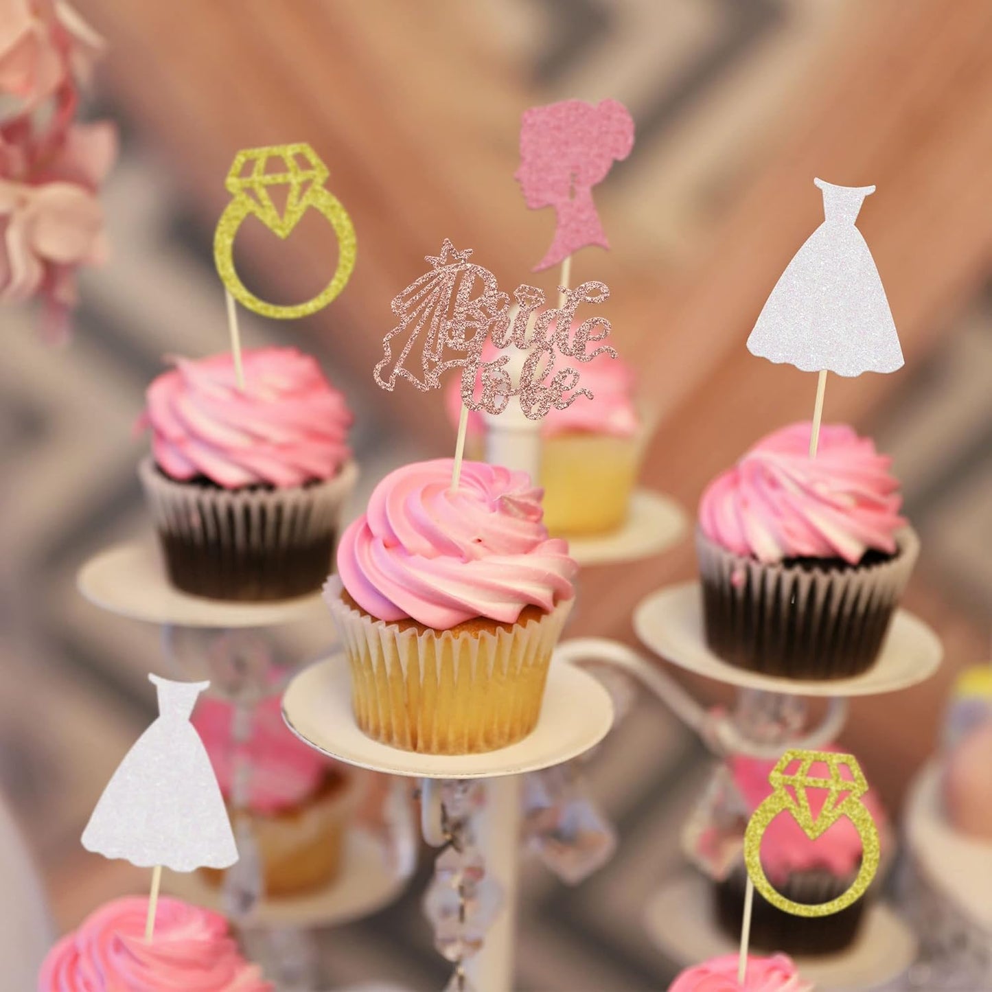 Gyufise 24 Pack Glitter Bride to Be Cupcake Toppers with Heart Ring Dress Bridal Shower Cupcake Picks Wedding Engagement Bachelorette Party Cake Decorations Supplies Colorful
