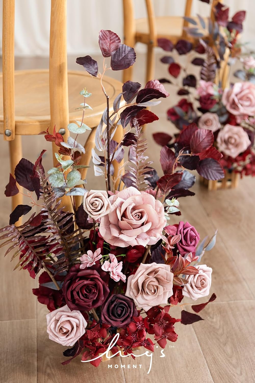 Ling's Moment 17.5" Tall Free Standing Artificial Flowers Arrangements 4 pcs Wedding Aisle Runner Chair Decorations Burgundy & Dusty Rose for Ceremony Reception Rose Floral Party Outdoor Centerpieces