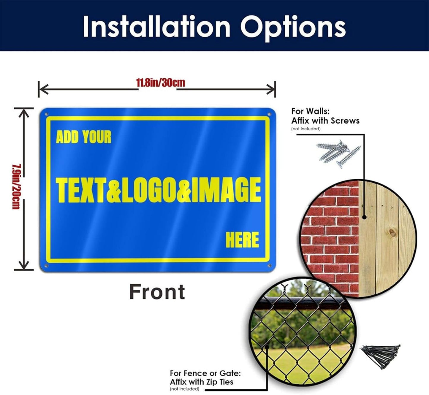 Custom Signs Outdoor Metal Sign - 12 x 8 Customized Personalized Aluminum for Office, Home, Business, Decor, Road Signs, Rust-Proof (Yellow Text Box)