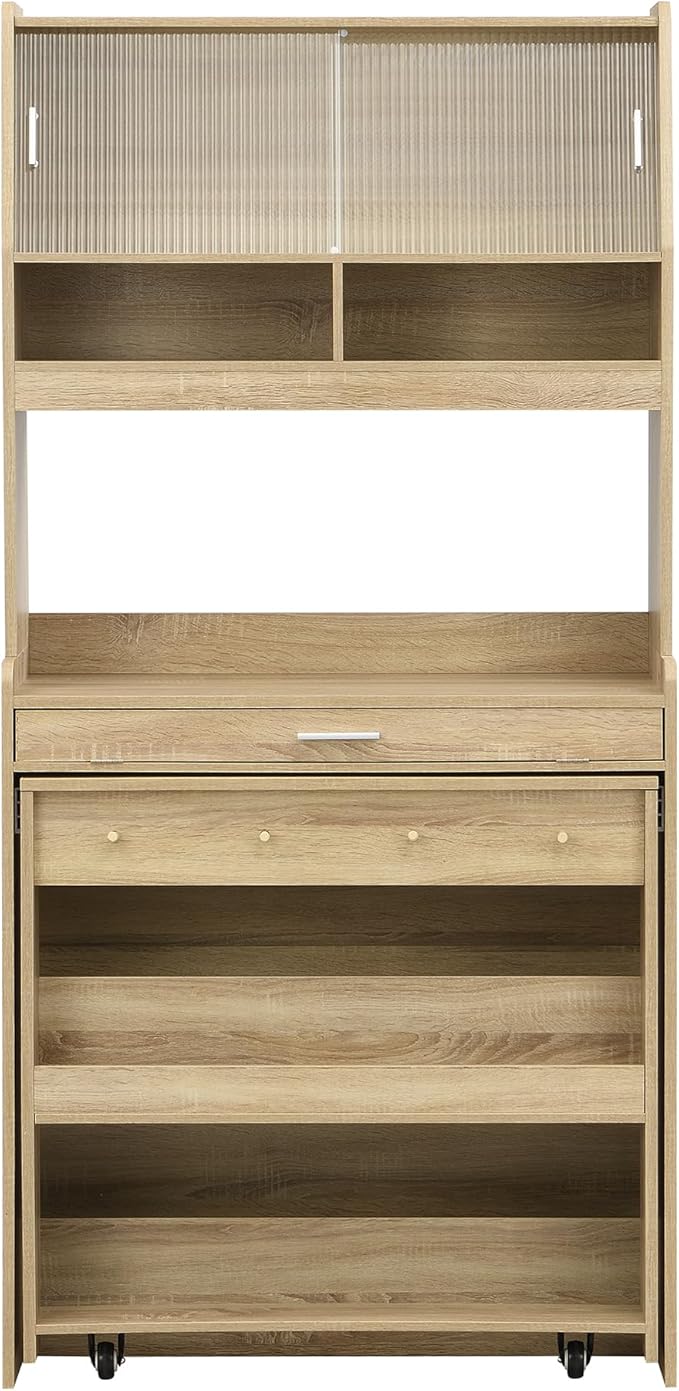 Kitchen Storage Cabinet with Hutch and Extendable Dining Table, 33.5" - Image 9