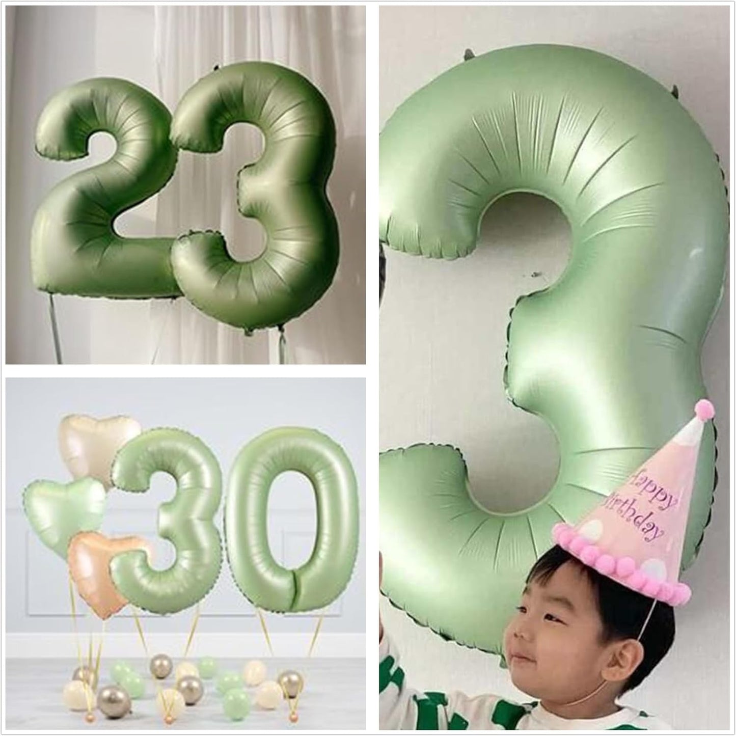 40 inch Olive Green Number 3 Balloon Large Jumbo Digit 3 Foil Helium Number Balloon for Wedding Anniversary Celebration 3rd 13 23 30 Boy Girl Birthday Party Decorations