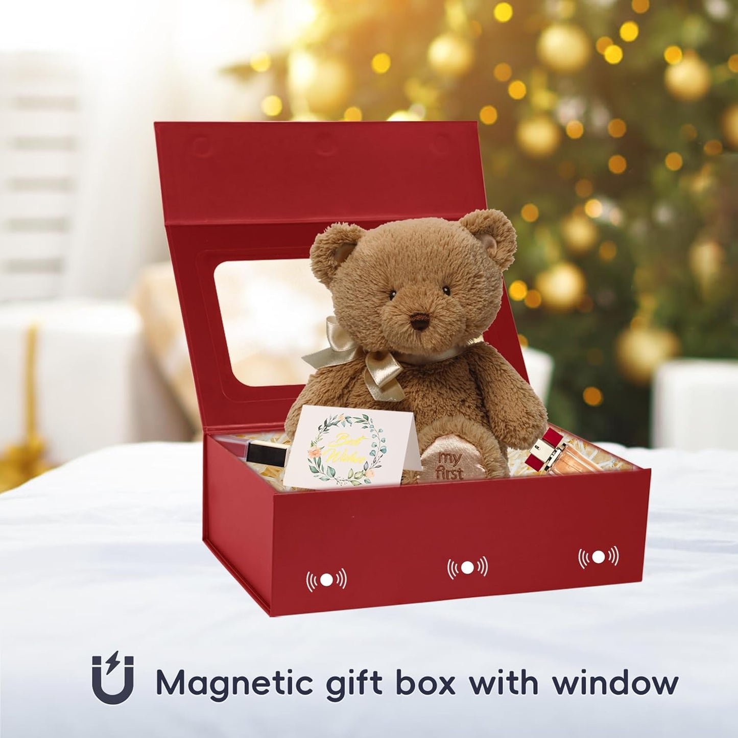 TIACABO Red Large Gift Box with Window, 13.5"x9"x4.3" Bridesmaid Boxe for Gifts Giving,Birthday Gift Boxes with Magnetic,Closure Lid Gifts Box for Presents,Cute Boxe,Luxury for Gift Packaging