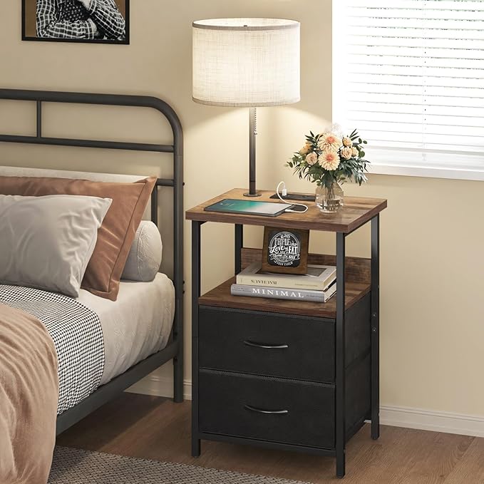 Fixwal Bedside Table with 3 Color Temperature Reading Light, Nightstand with - Image 7