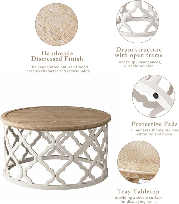Farmhouse Coffee Table, French Country Round Coffee Table - Image 7