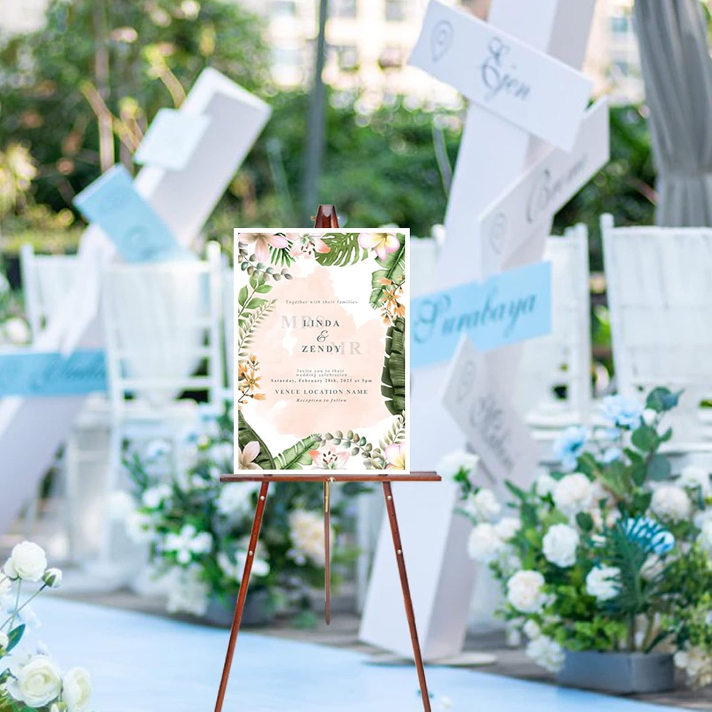 Conda 63" Wooden Tripod Artist Display Easel with Tray, A-Frame Adjustable Easel Stand for Wedding Sign, Foldable Easels for Painting Canvas, Display & Posters