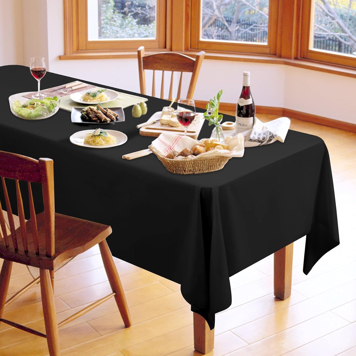 4 Pack Black Tablecloths for 6ft Rectangle Tables 60 x 102 Inch - Polyester Table Cover Stain and Wrinkle Resistant Washable Fabric Table Clothes for Wedding Party Banquet Reception Restaurant