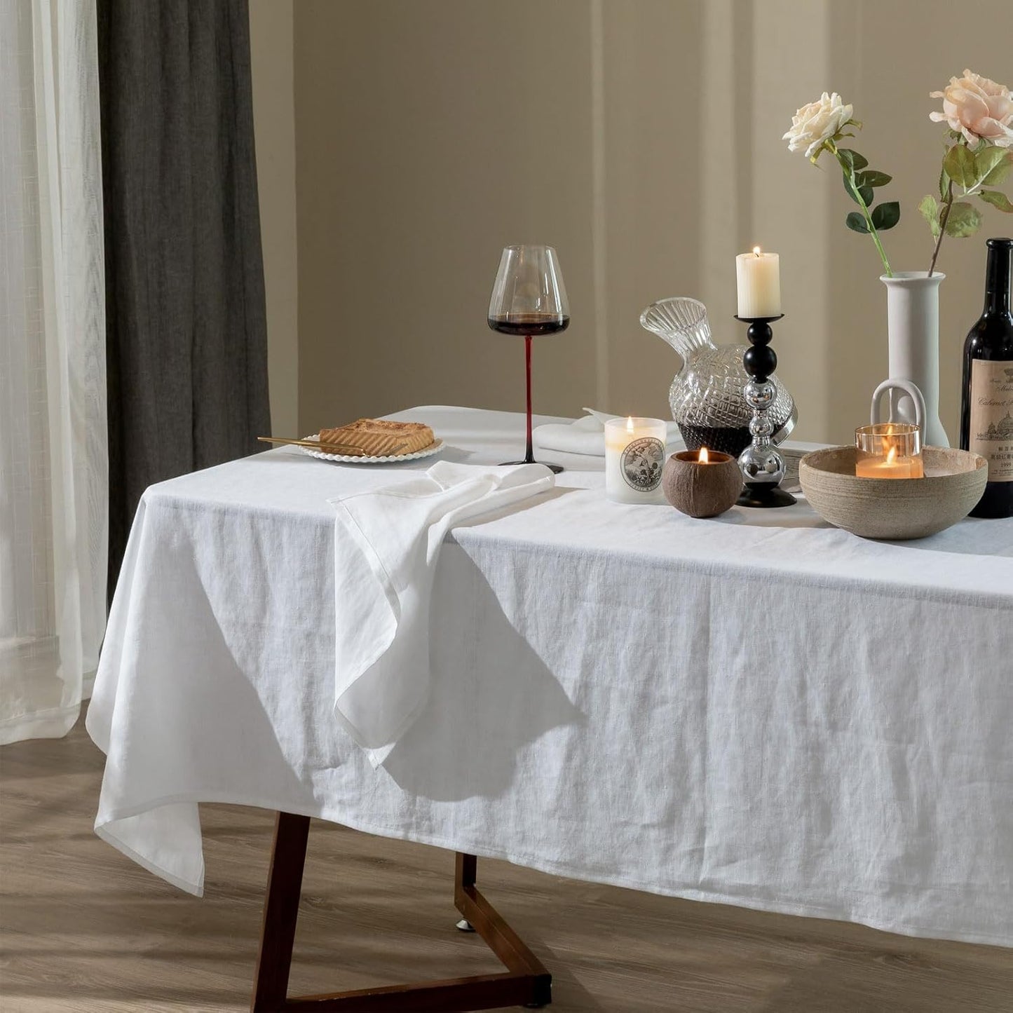 Talasily Linen Tablecloth 100% Pure Linen Table Cloth 60x120 Inches Rectangle Tablecloths Washable Cloths for Kitchen, Dining, Buffet Parties, Holidays, Picnic, Weddings and Restaurants-White