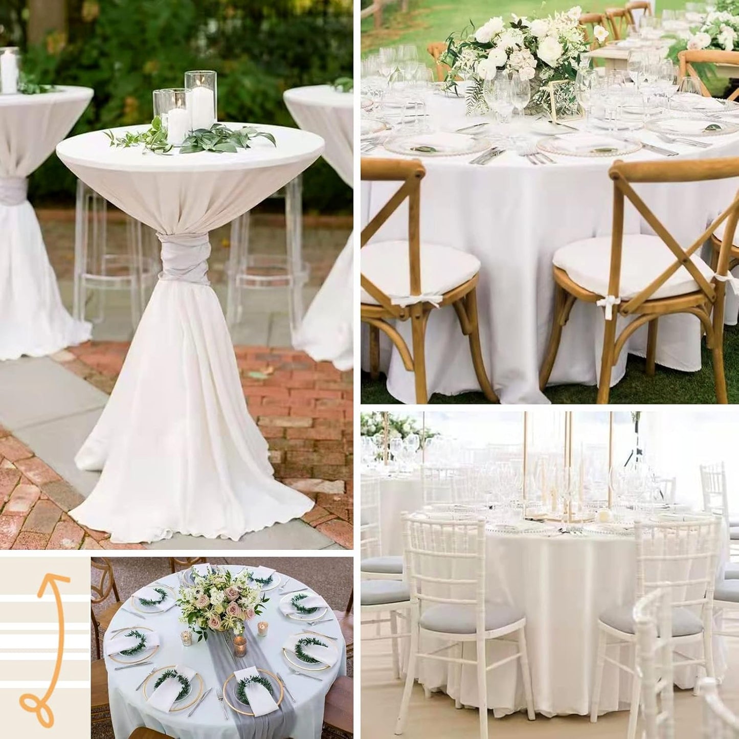 6 Pack 120 Inch White Round Tablecloth - Premium Silky Satin Tablecloth Overlay Smooth Fabric Table Cover Linens, Table Decoration for Wedding Party Banquet Events Restaurant Kitchen Dining