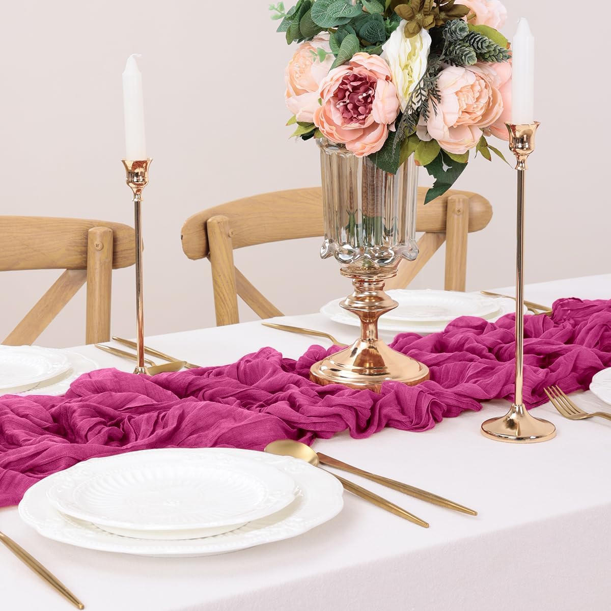 Fuschia Table Runner Cheesecloth Table Runner 14FT Farmhouse Table Runners 160 Inches Fall Table Decor Dining Room Centerpiece Wedding Boho Baby Shower Birthday