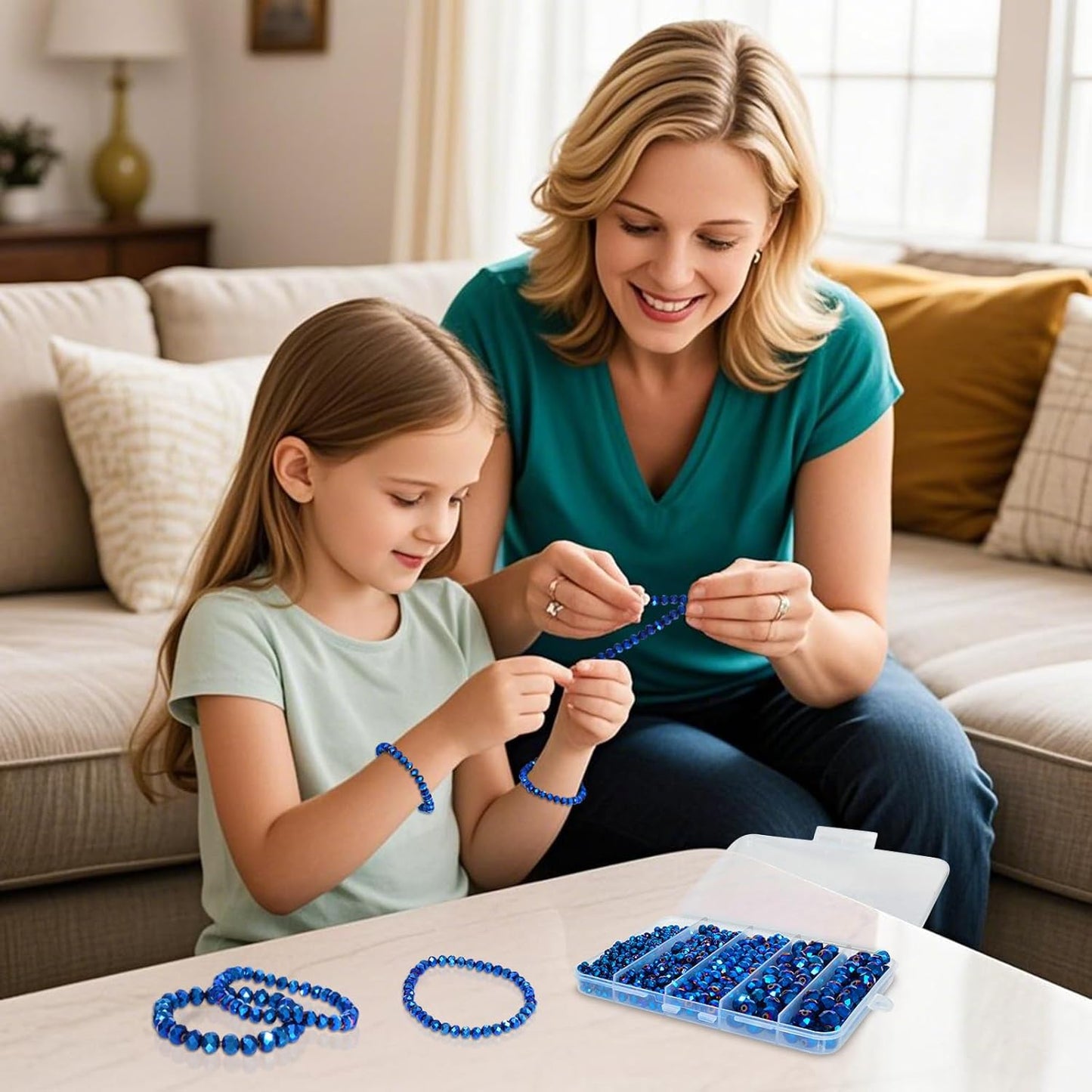 1200Pcs 4mm Crystal Glass Beads for Jewelry Making Beads for Bracelets Necklace Pendants Making Supplies(Peacock Blue)