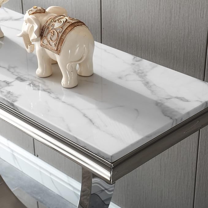 Henf 47" Marble Console Table Modern White Faux Marble Entryway Table - Image 7