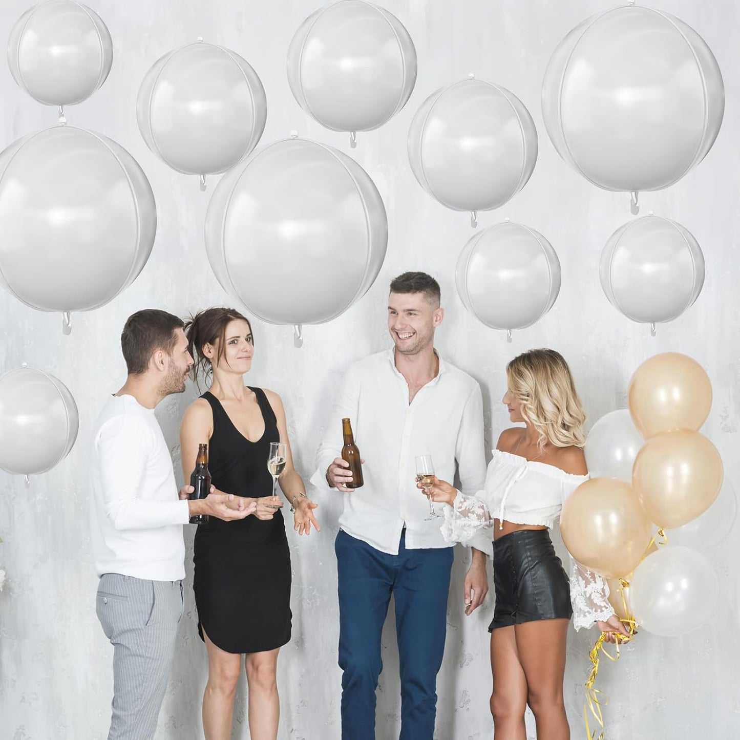 12Pcs Matte White Round Foil Balloons, 22" 15" 10" 4D Helium Ball Balloon, White Foil Balloon for Birthday Graduation Wedding Anniversary Baby Shower Engagement Bridal Shower Party Decorations