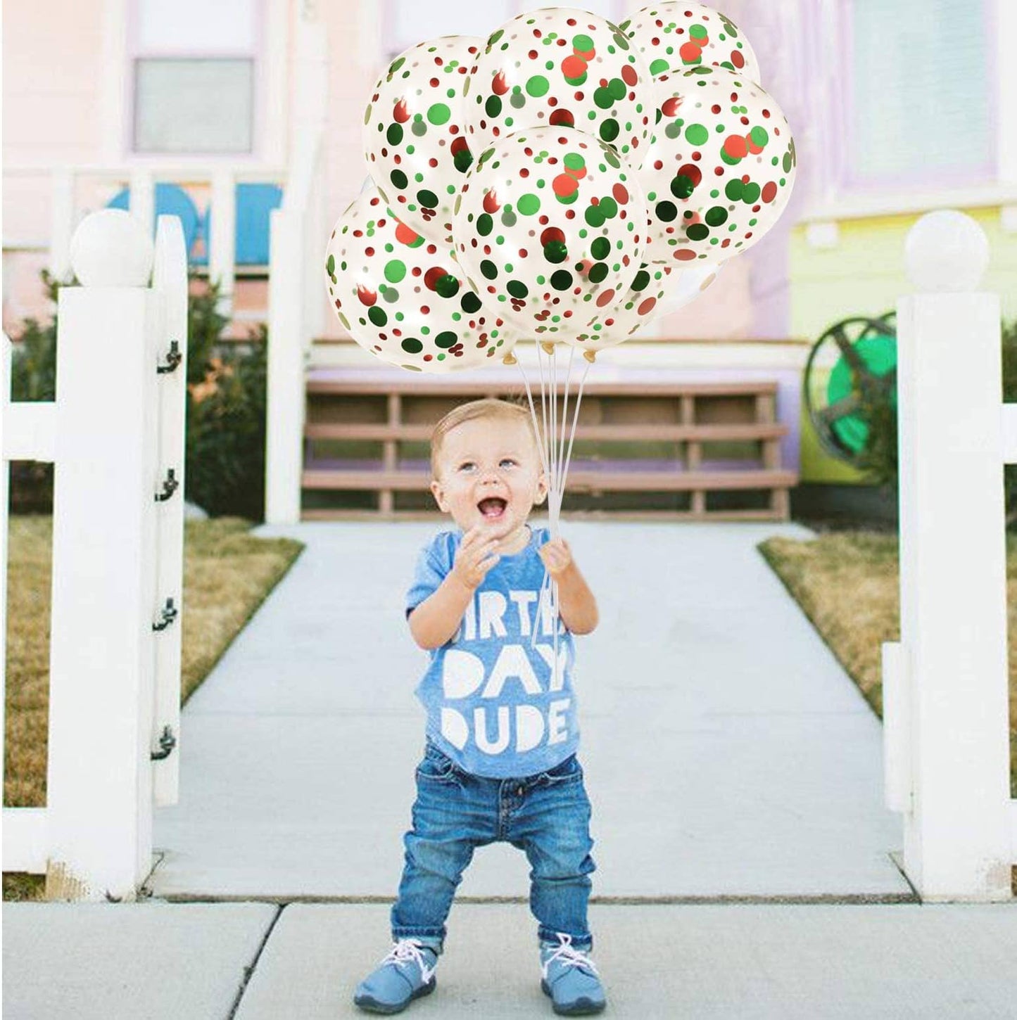 50pcs Red and Green Foil Confetti Balloons,12 inch Latex Balloon with Red Black Confetti Inside for Birthday Family Party Wedding Party Baby Shower Decoration Supplies