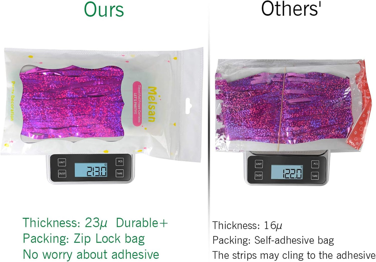 Melsan 2 Pack 3.2 ft x 8.2 ft Hot Pink Tinsel Foil Fringe Curtains Backdrop, Sparkle Foil Tinsel Curtains for Party Picture Area Decoration, Rose Red