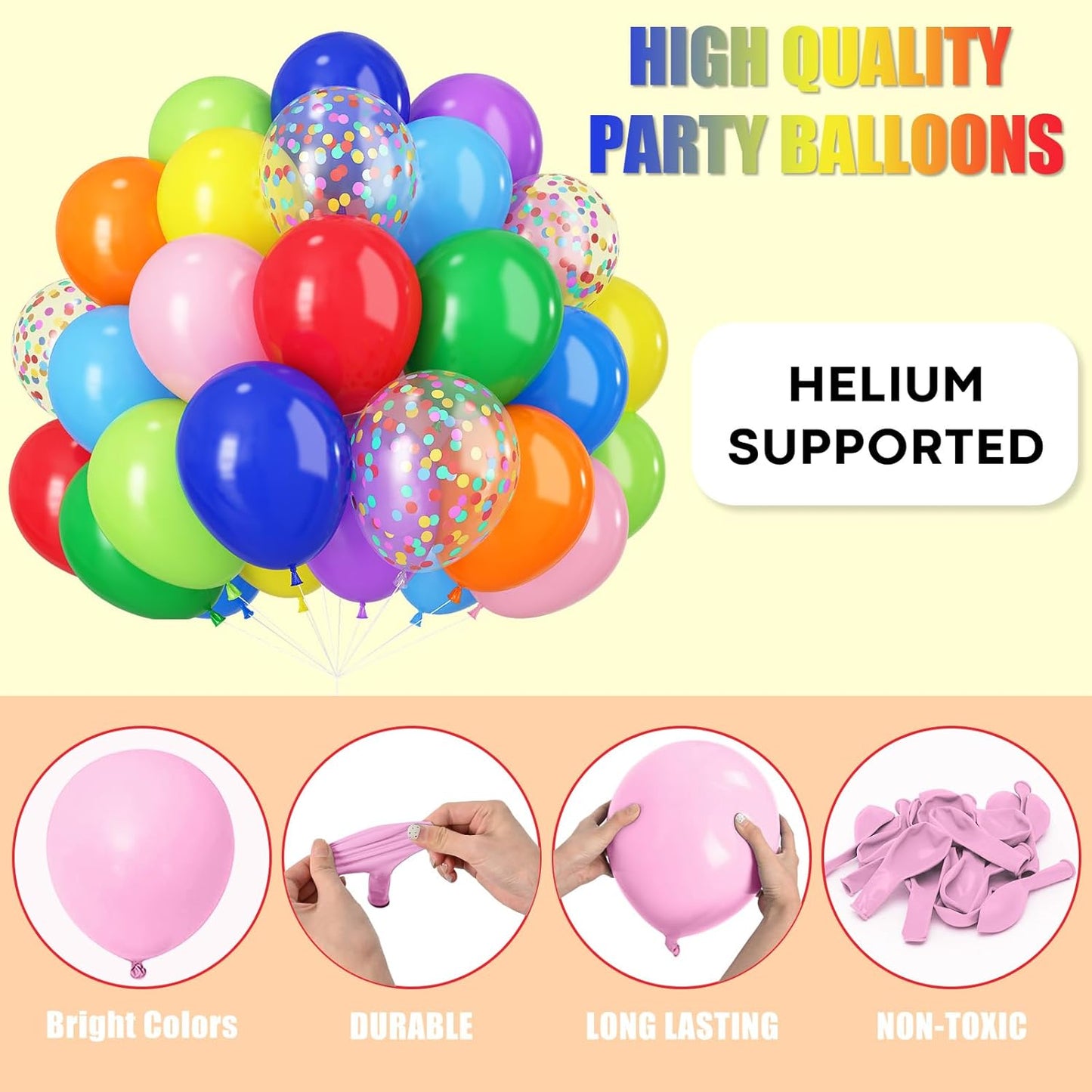 Colorful Balloons Rainbow Assorted Colors Balloons Set 12Inch Red Blue Yellow Green Pink Purple Orange Latex Party Balloon with Multicolor Confetti Balloon for Birthday Carnival Party Decorations