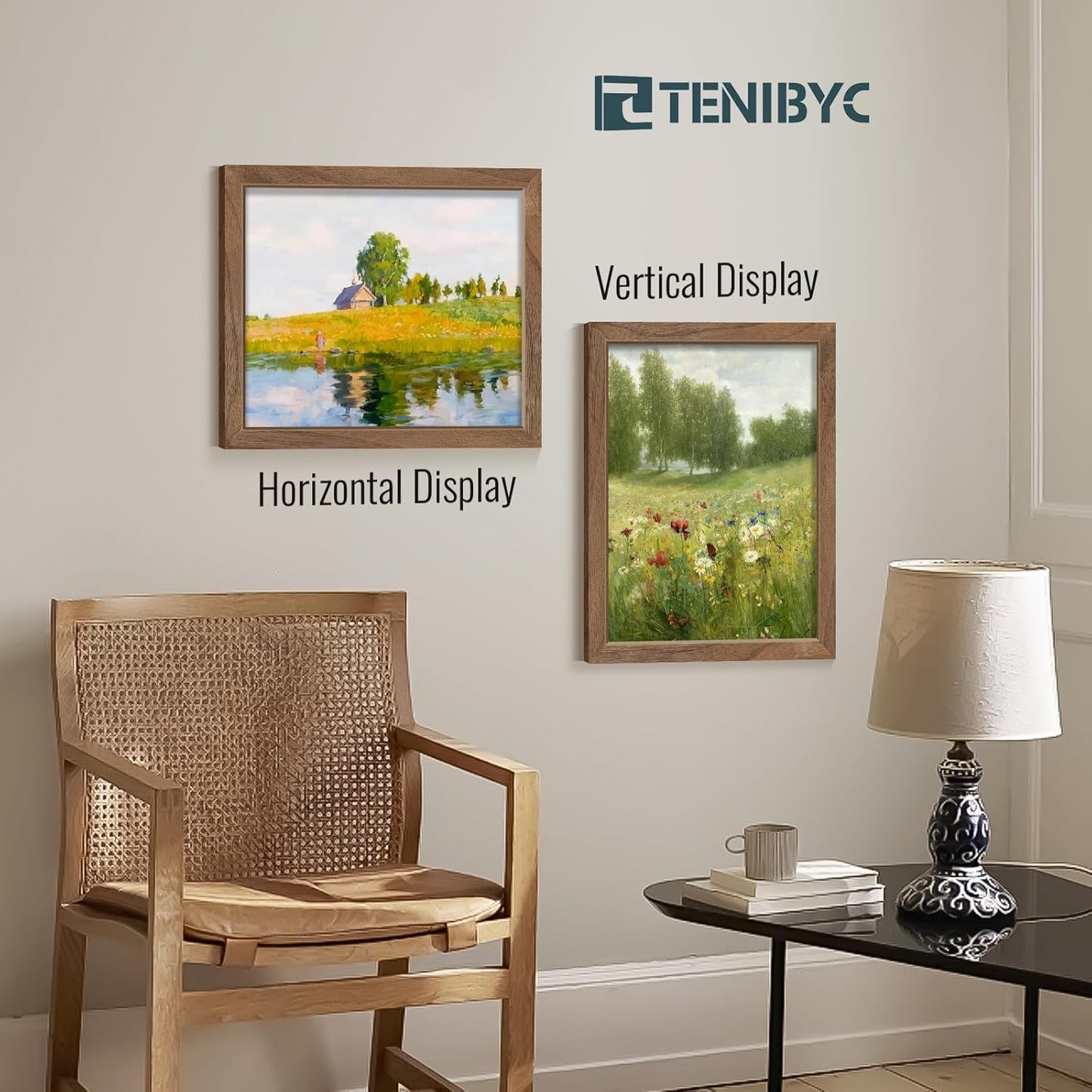 11x14 Picture Frame Walnut - 4 Pack, Brown Wood Grain Photo Frame, HD Tempered Glass, Display 11x14 or 14x11 Photos, Wall Hanging