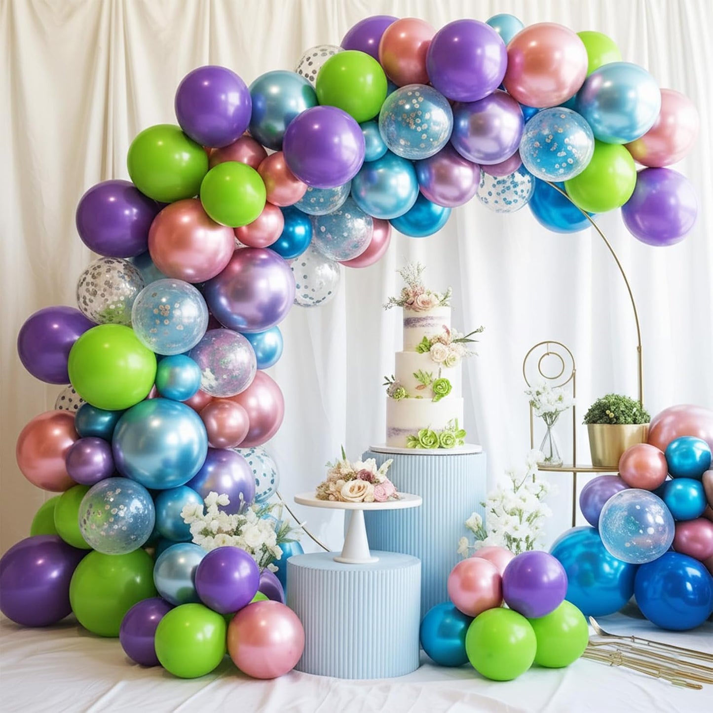 Pink Blue Purple Balloons, Pack of 50 12 inch Balloon with Metallic Silver Purple Teal Green Balloons for Magic Theme Birthday Baby Shower Party Decorations Supplies