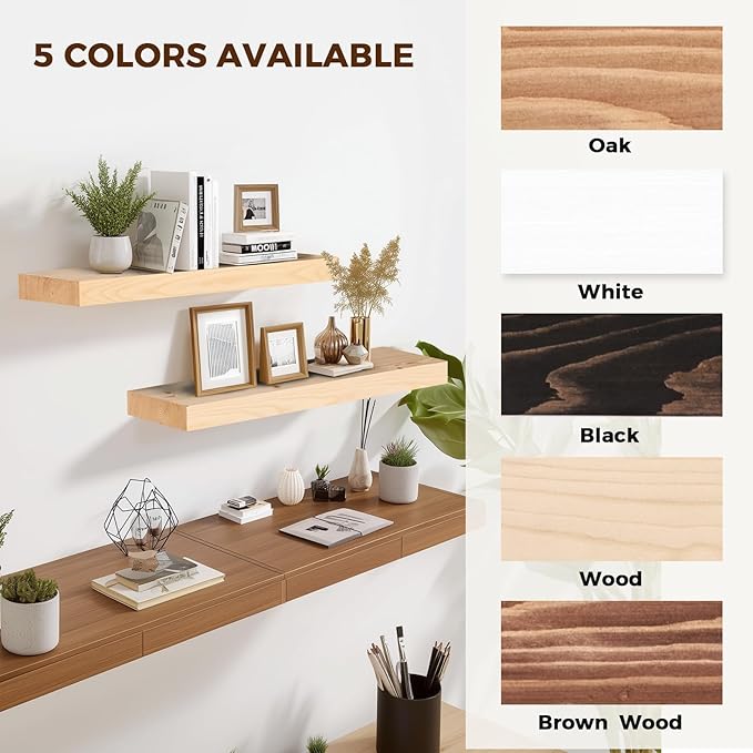 24x8x1.6 inch Floating Shelves Set of 2 – Solid Wood Rustic Wood Wall Mounted - Image 8