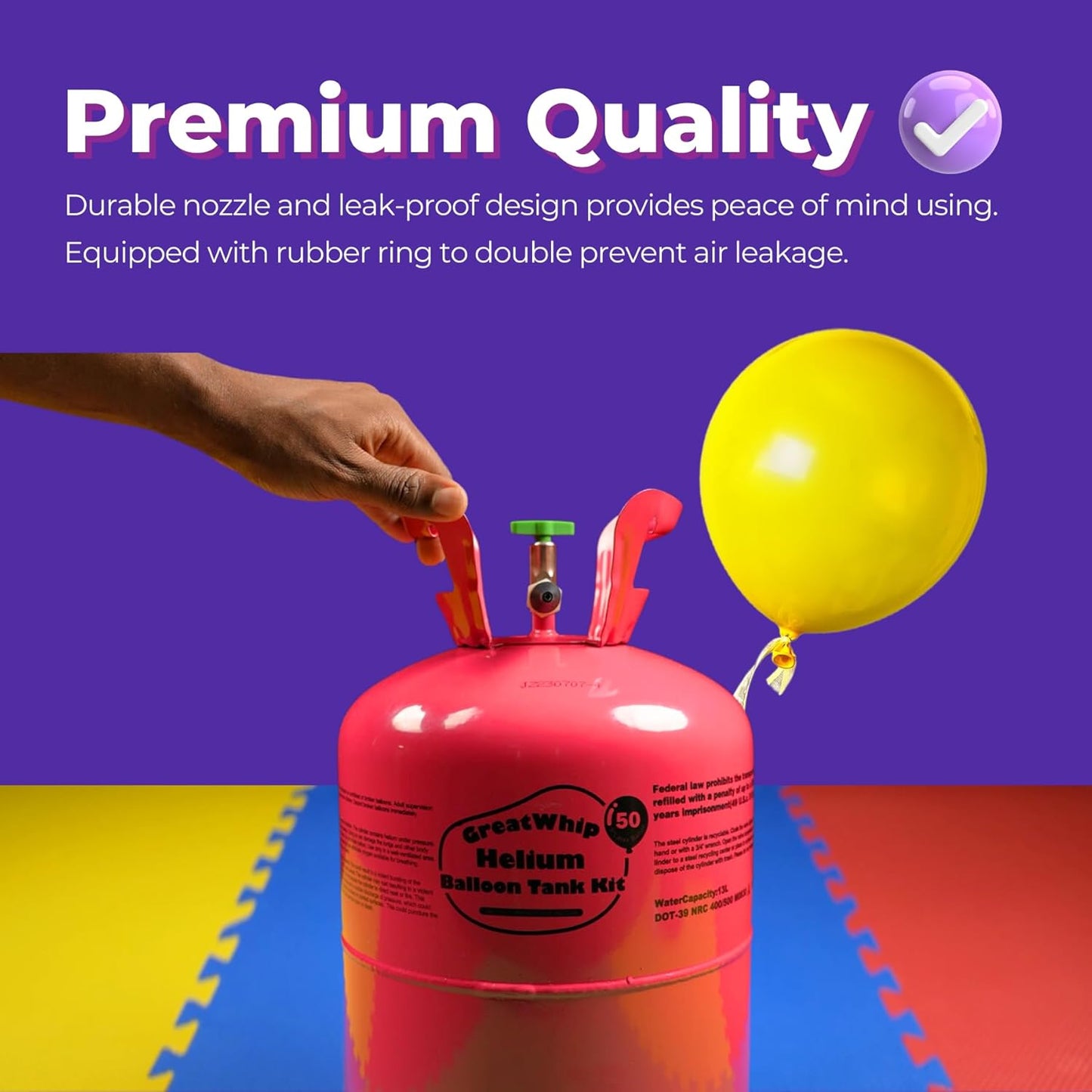 GreatWhip 13L Helium Tank Up To 50 Latex Balloons, Helium Tank For Balloons At Home, 50 Latex Balloons And Ribbons Included.