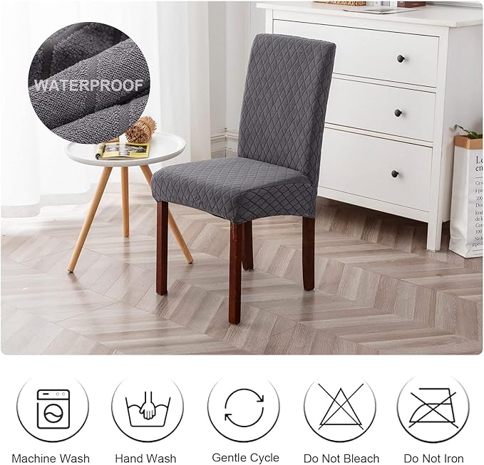 Genina Waterproof Chair Covers for Dining Room Set of 2, Stretch Jacquard - Image 7