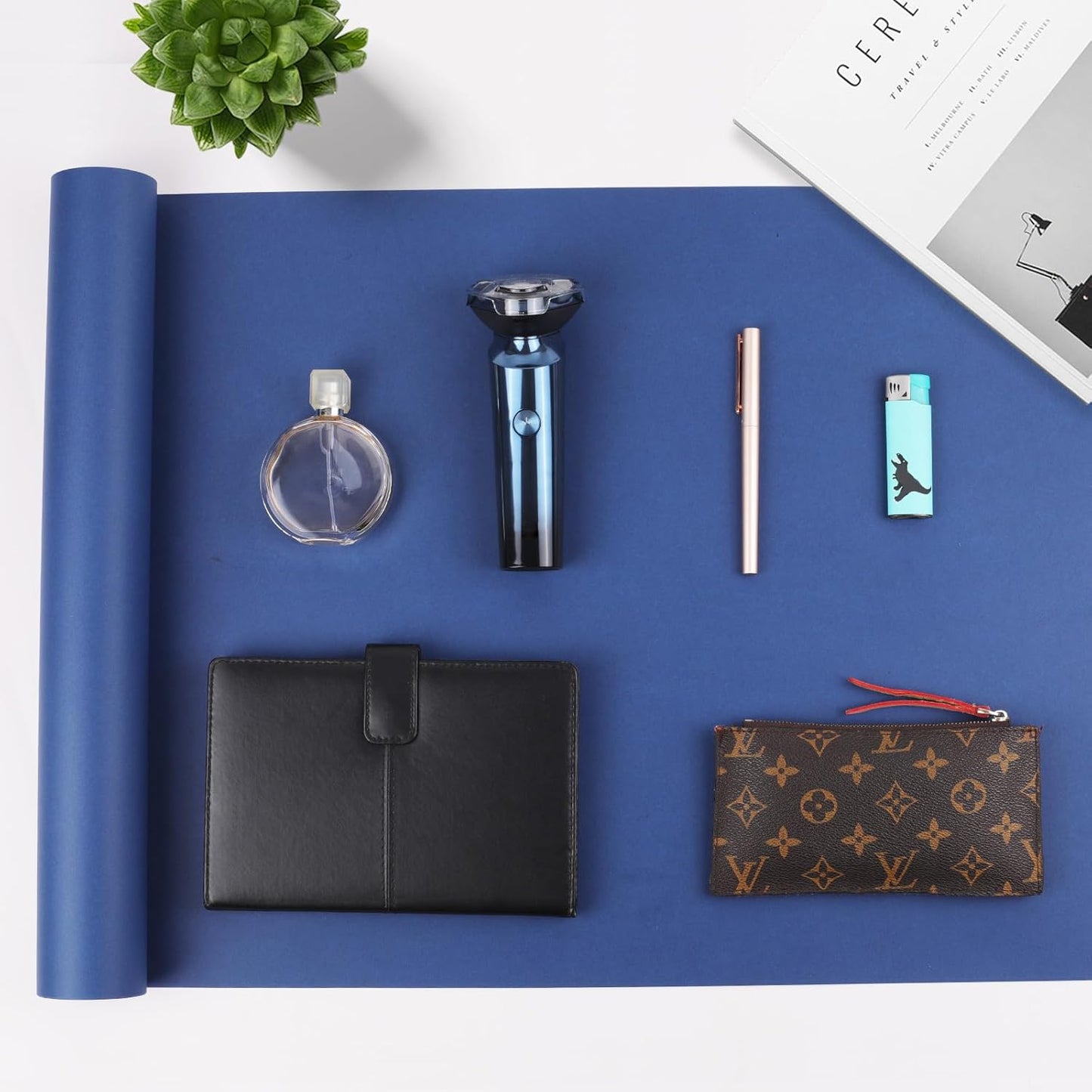 Vanhench Navy Blue Wrapping Paper 17.5"×963" (80 1/4FT), Birthday/Fathers Day Wrapping Paper, Art Craft Paper, Bouquet Flower Poster, Blue Bulletin Board Paper 80GSM55LB