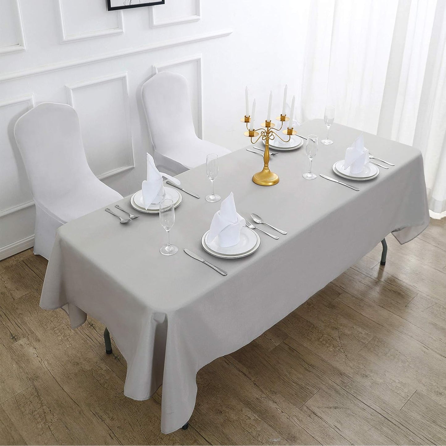 Rectangle Tablecloth 60x120 inch Washable Polyester Fabric Table Cloth for Wedding Party Dining Banquet Decoration(60x120, Silver)