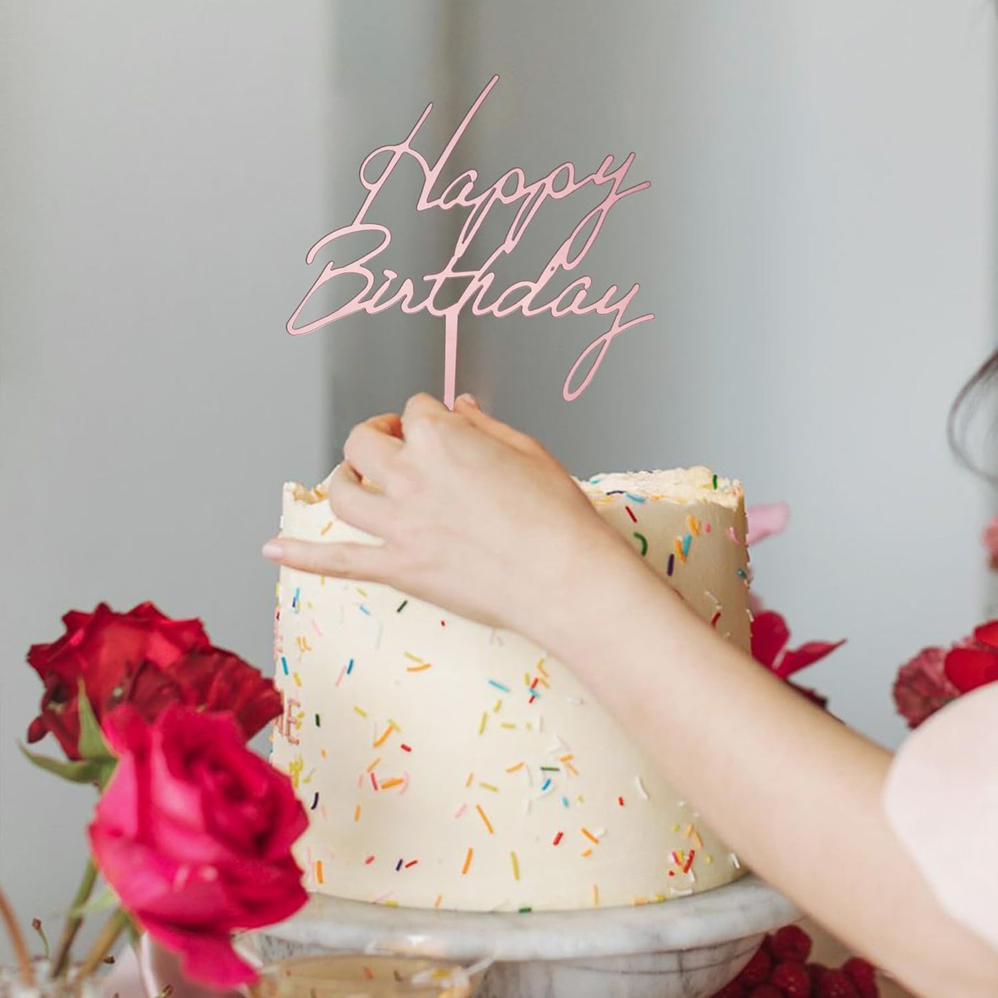 6-Pack Acrylic Birthday Cake Toppers, Minimalist Pink Happy Birthday Sign for Cake Decorations