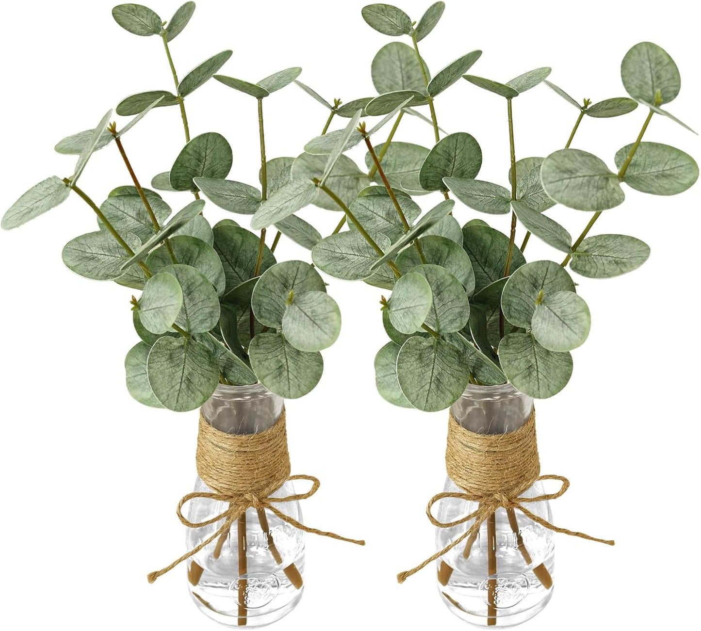 2 Pack Artificial Eucalyptus Stems in Glass Vase Decorative Greenery Artificial Plant with Double Sided Green Eucalyptus Leaves for Home Office Decor (Green-2Pcs)