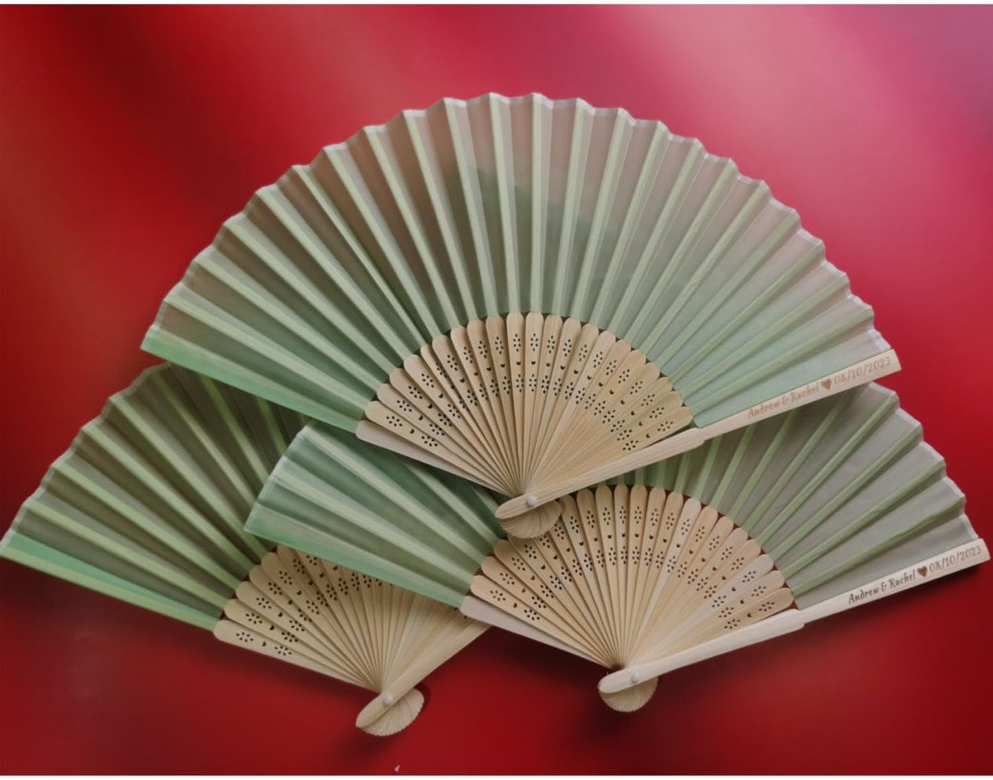 Personalized Wedding Fans Handheld Folding Fans(100Pcs) - Custom Engraved Green Silk Fans for Bridal Shower Favor/Baby Shower Favor, Birthdays Party Gifts/Gifts for Party Guests