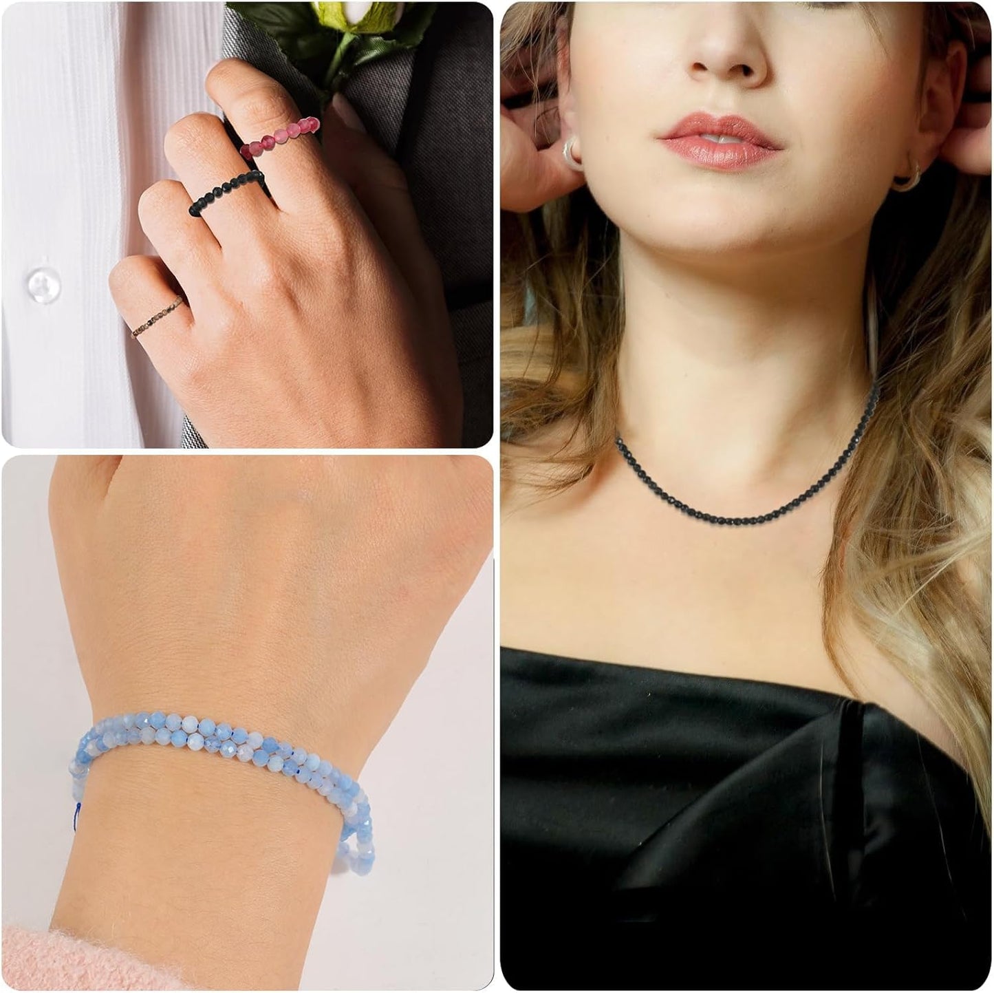 Song Xi 90pcs 4mm Natural Amazonite Gemstone Beads Faceted Round Loose Stone Beads for Jewelry Making