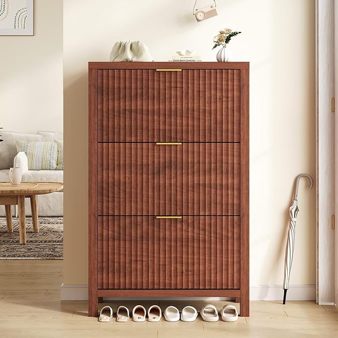 YOMILUVE Shoe Cabinet Storage for Entryway, Fluted Shoe Cabinet - Image 9