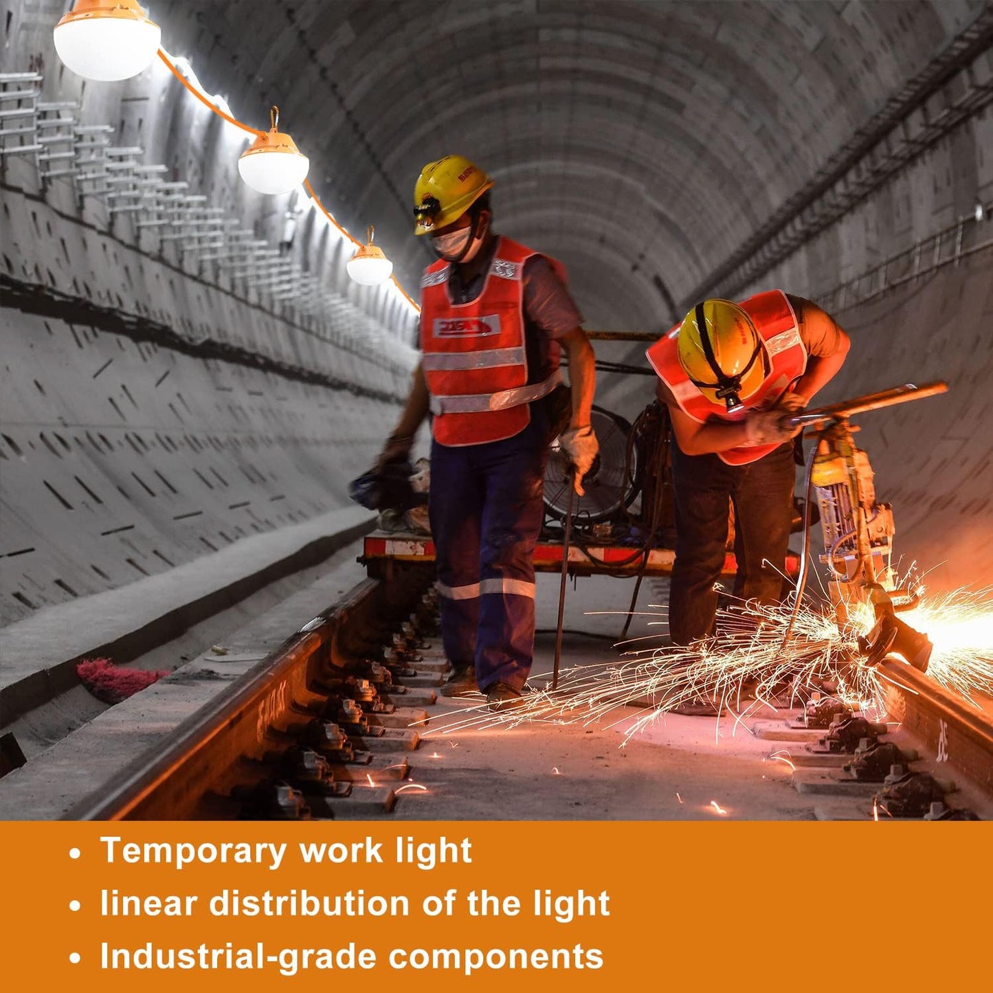 120FT Construction String Lights 180W String Work Light for Construction Jobsites, 18000Lumen Temporary Construction Work Lighting for Wide Application