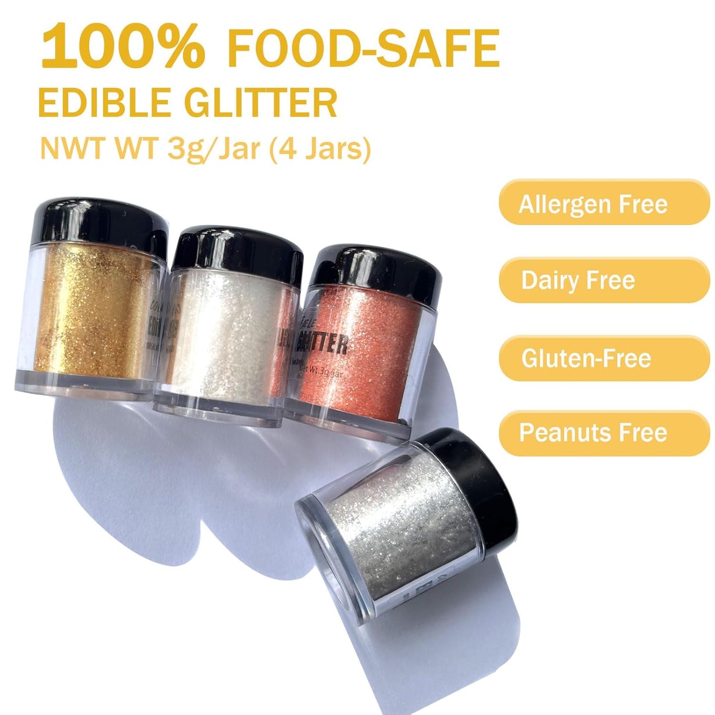 Edible Glitter for Drinks Cakes Christmas Set - Colaele 4 Colors Shimmering Luster Dust Disco Glitter Food Grade Metallic Food Coloring Glimmer for Strawberries, Chocolates, Fondant, Pops, Vegan